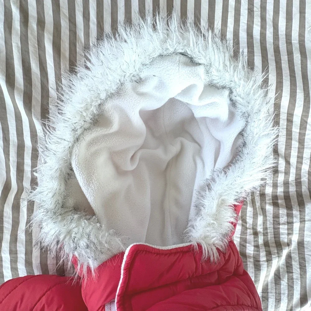 Boots & Barkley Coral Quilted Puffer XL Dog Vest Faux Fur Hood Fleece 70-100+lbs